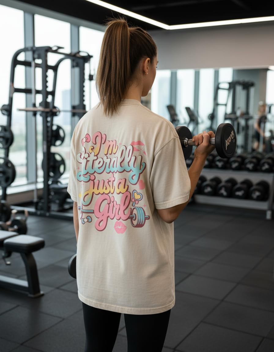 I'm Literally JUST A Girl Women's Gym T-Shirt - Casual Athletic Workout Top - Funny Motivational Fitness Tee