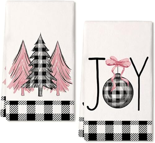 ARKENY AD129 - Juego de 2 paños de cocina de Navidad, color rosa, 18 x 26 pulgadas, decoración del hogar de granja