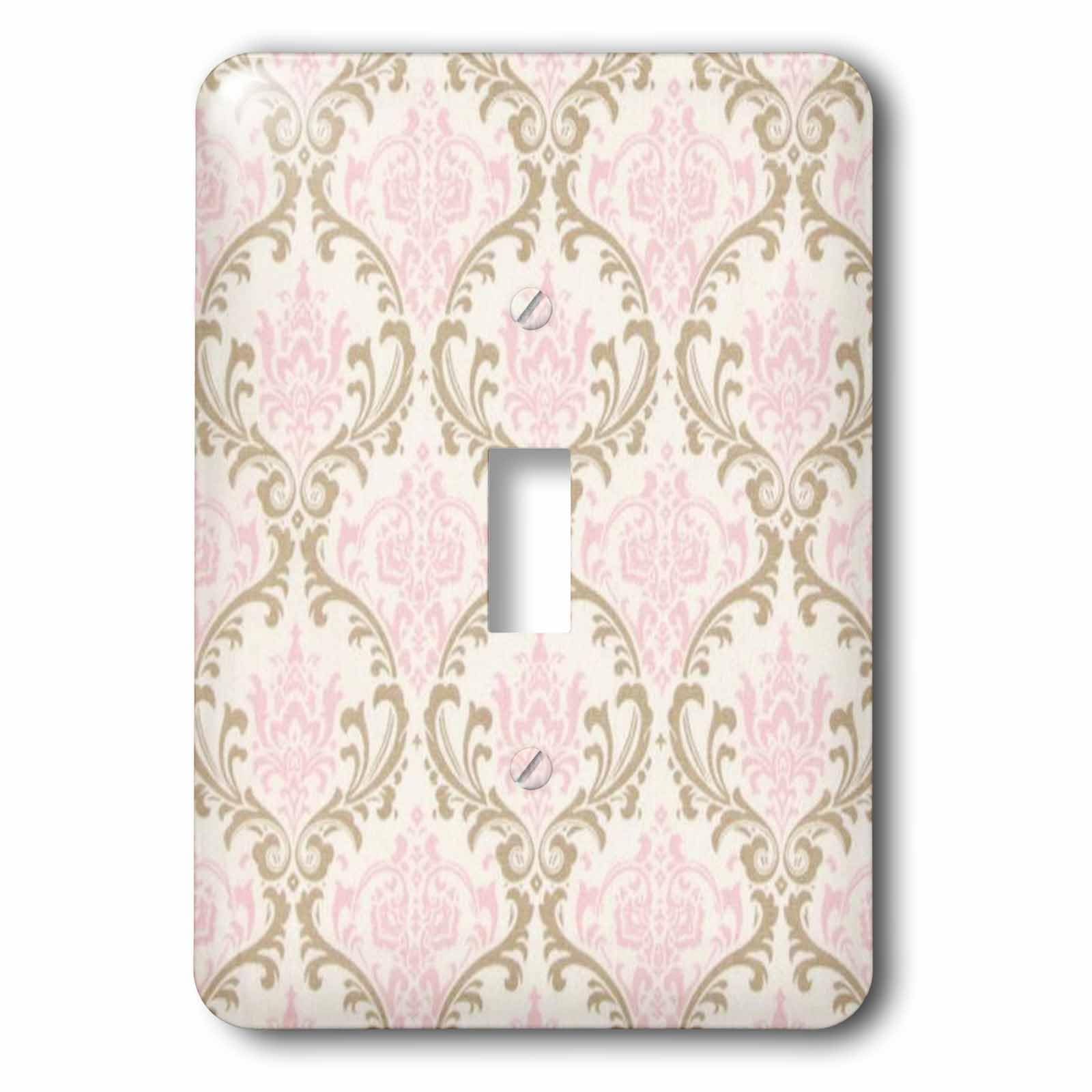 Interrupteur à bascule simple damassé rose beige blanc, commande murale design