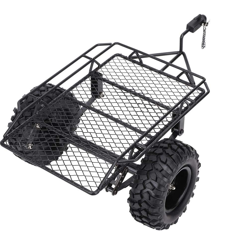 Voluxe Metal RC Trailer, Rubber + Metal Parts, 1/10 RC Car Trailer for D90 SCX10 CC01 TRX4 (Black)