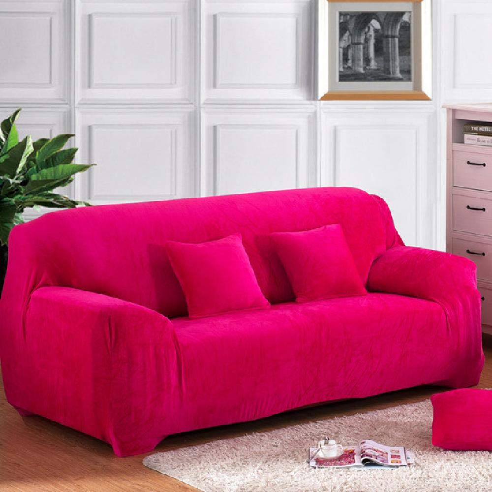 Housse de canapé en peluche stretch couleur unie épais salon