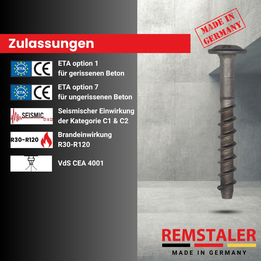 100x Remstaler BETONSCHRAUBE Linsenkopf mit Torx-Antrieb | EDELSTAHL A4 | ETA Zulassung | made in GERMANY | Betonschrauben (6x100)