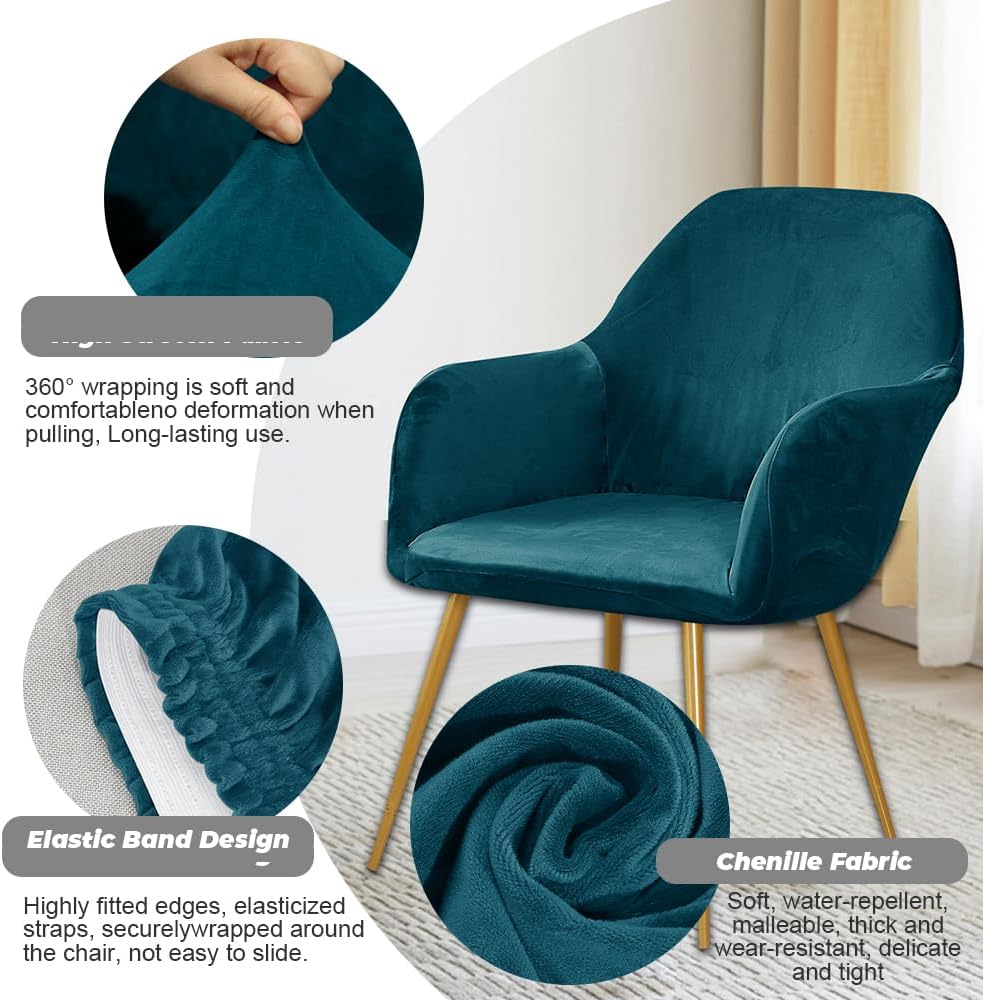 Stretch Velvet Back Chair Covers, Armchair Covers, Universal Dining Chair Slipcover, Washable for Home, Kitchen, Restaurant Party Décor(Azzurro,4 Pezzi)