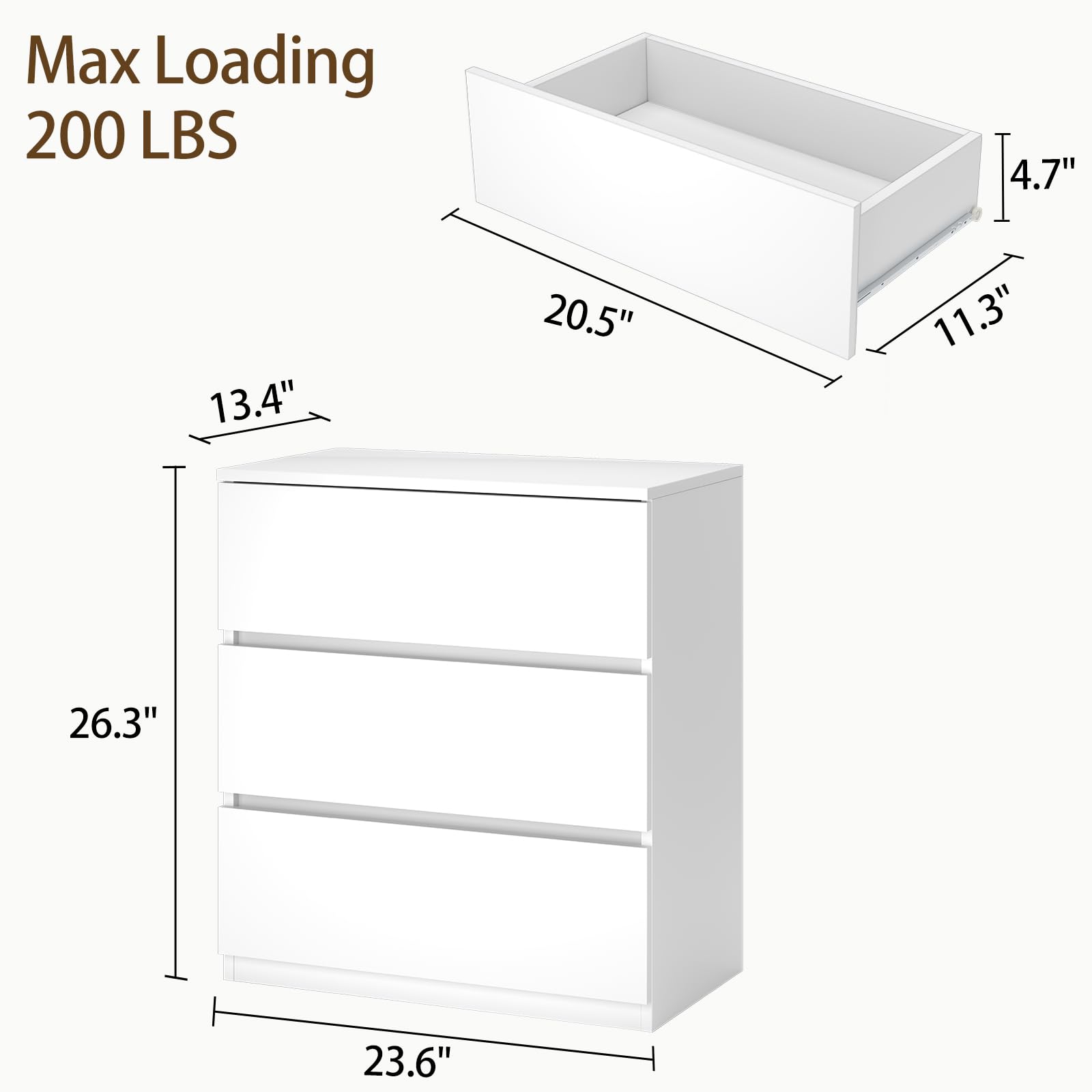 furtble 3 Drawer Dresser, Small Dresser for Closet, Wooden White Nightstand for Bedroom, Chest of Drawers Side Table Storage Cabinet for Home Office Entryway Hallway : Home & Kitchen