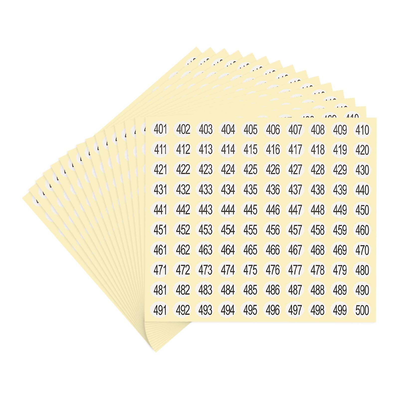 PATIKIL 15 Sheets Number Stickers Number 401-500 Round Sticker 0.4 Inch Self-Adhesive Small Label for Inventory Organizing Storage