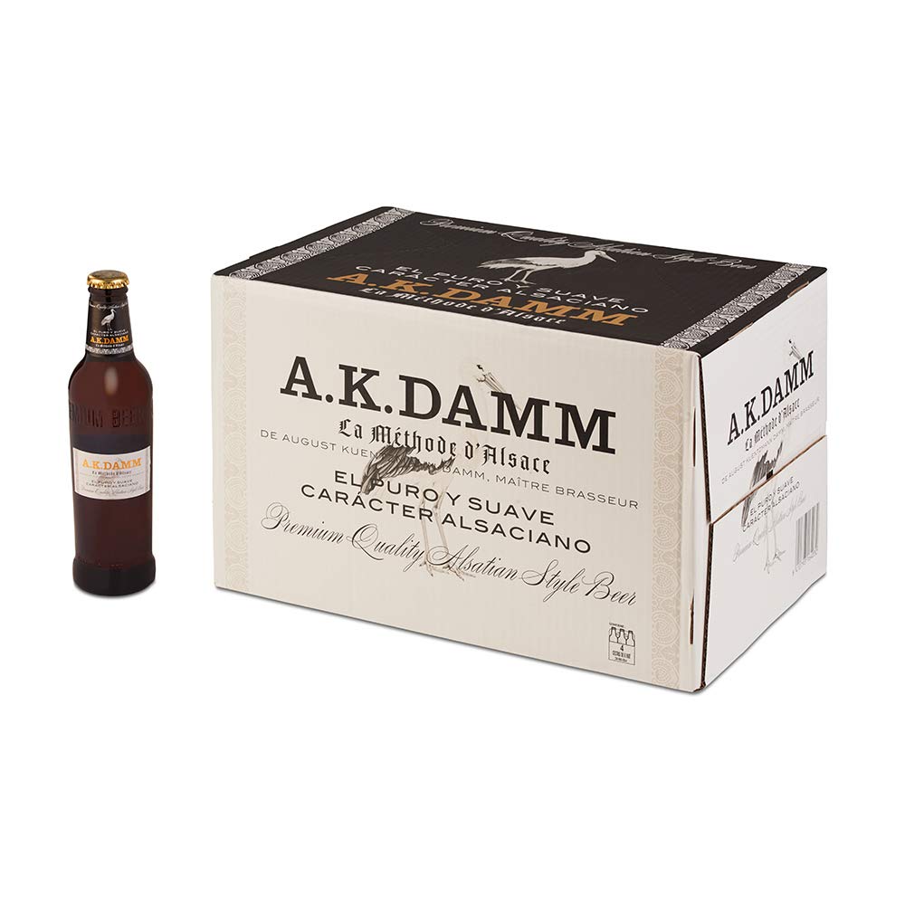 Damm - Cerveza A.K. Damm, Caja de 24 Botellas 33cl | Cerveza 100% Malta, Puro Carácter Alsaciano, Ingredientes 100% Naturales, Original + Voll- Cerveza - Paquete de 24 x 330 ml - Total: 7920 ml