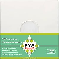 Vista 8 de 100 fundas interiores de vinilo de 12 pulgadas, hechas de papel kraft blanco pesado, cubiertas de álbum con esquinas redondas para 33 RPM, agujero