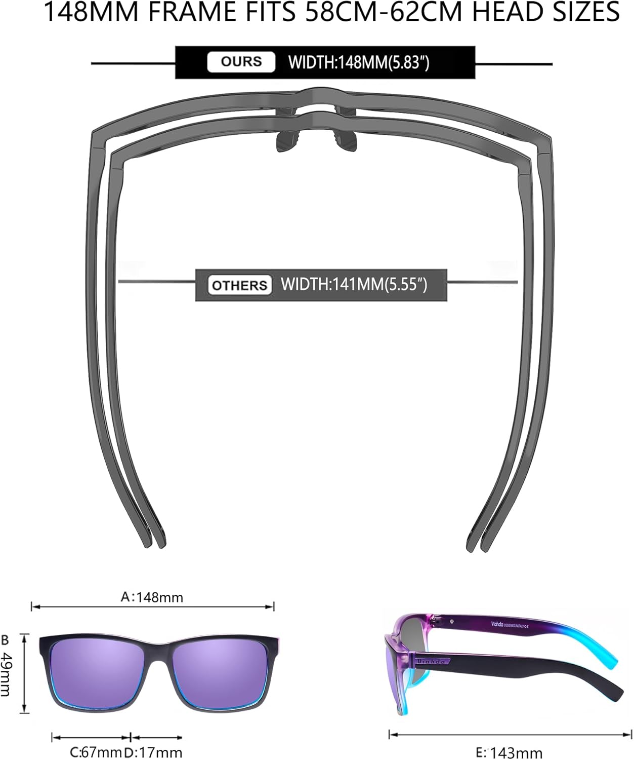 Oversized Big Polarized Sunglasses for Big Heads Men Women UV 400 Protection - Image 3