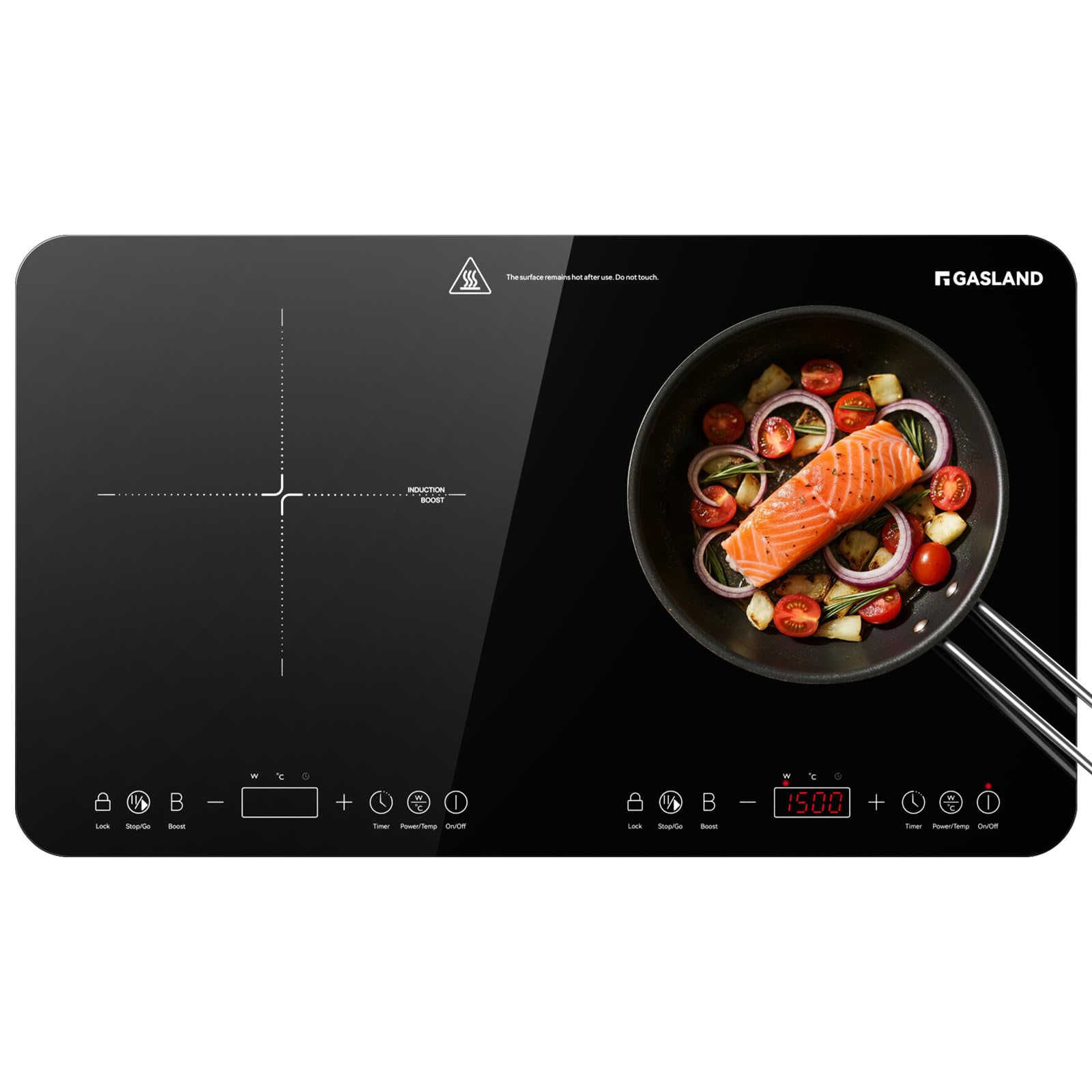GASLAND IH582BTA Placa de inducción doble, 58 cm, 3500W Placa de inducción portátil con 2 zonas, control táctil, 10 niveles de temperatura, 10 niveles de potencia, ahorro de energía