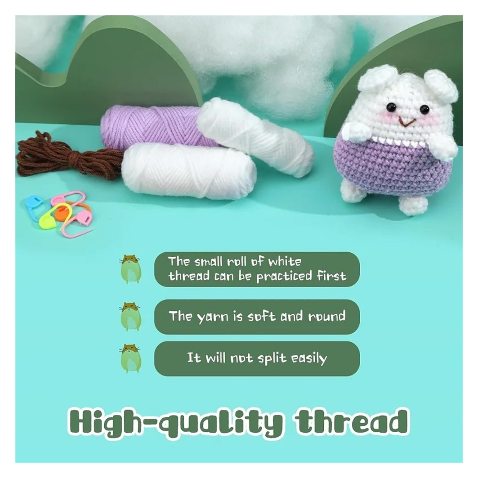 Kit Ganchillo Kit de inicio de animales pequeños de crochet for adultos con agujas de crochet, hilo de fibra de poliéster, instrucciones y marcador de puntos.(Mouse a)