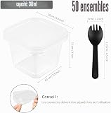 LATERN 50Pcs Plastic Dessert Cups with Lids, 360ml Square Dessert Cup Clear Parfait Appetizer Cup Reusable Serving Bowl with Sporks for Desserts Pudding Mousse Party (10cm x 7.5cm) - 4
