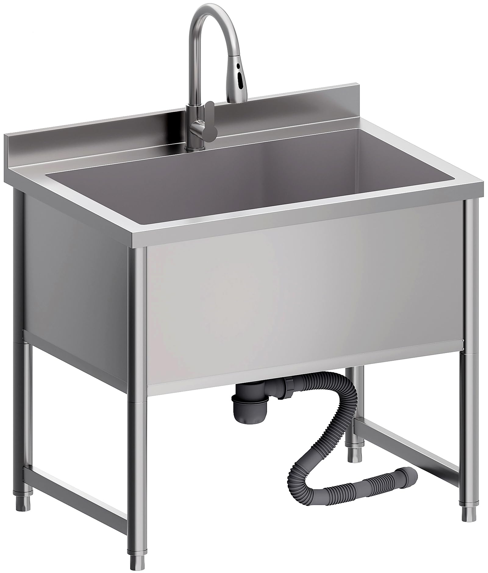 stainless steel commercial restaurant sink, freestanding large commercial sink with pull-out faucet for kitchen dishwashing, thawing, pet cleaning, laundry room, 35 gallon, 23.6"d x 33.5"w x 36.8"h