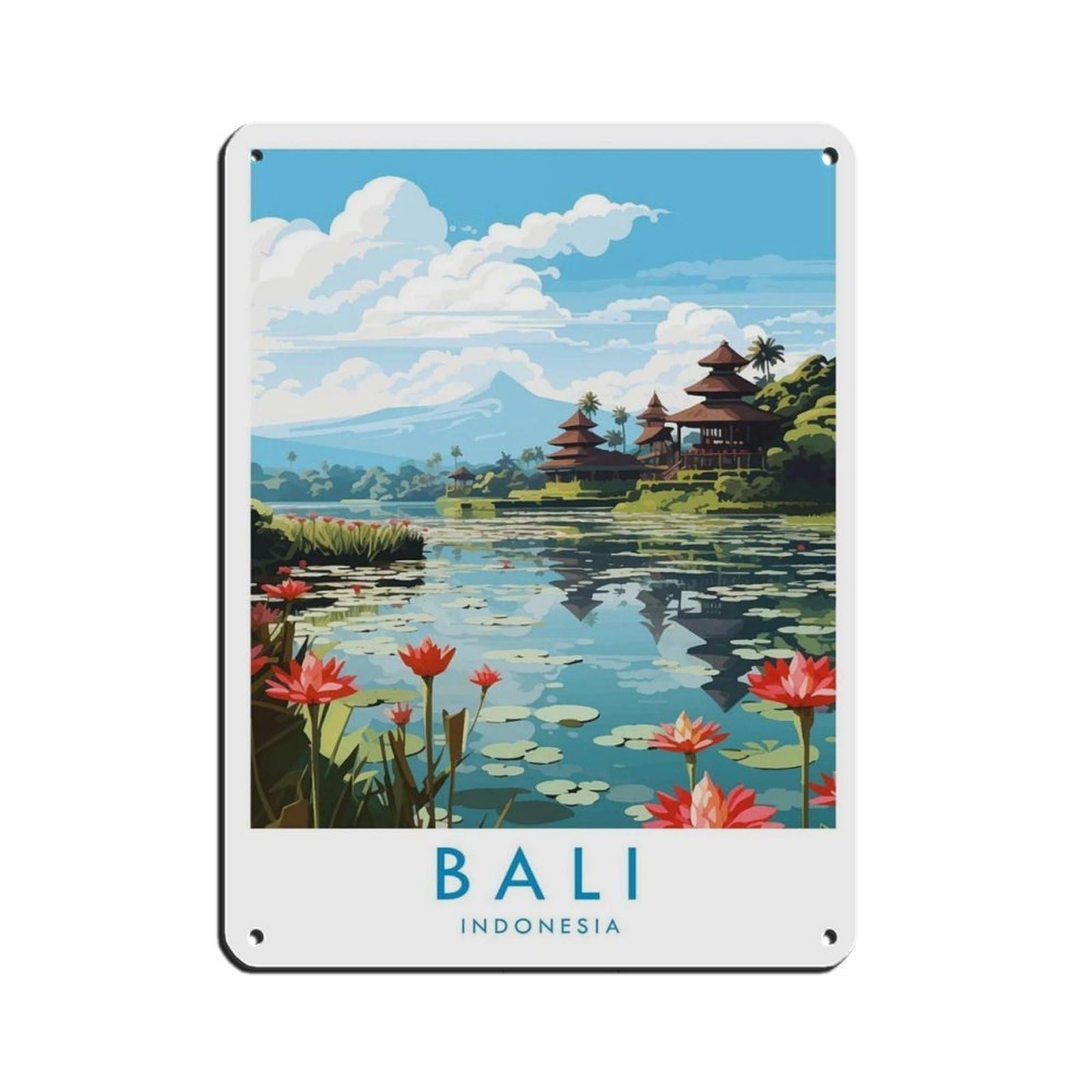 Bali Travel Poster, Indonesia (12) Retro Poster Metal Tin Sign Chic Art Retro Iron Painting Bar People Cave Cafe Family Garage Poster Wall Decoration 12x16inch(30x40cm)