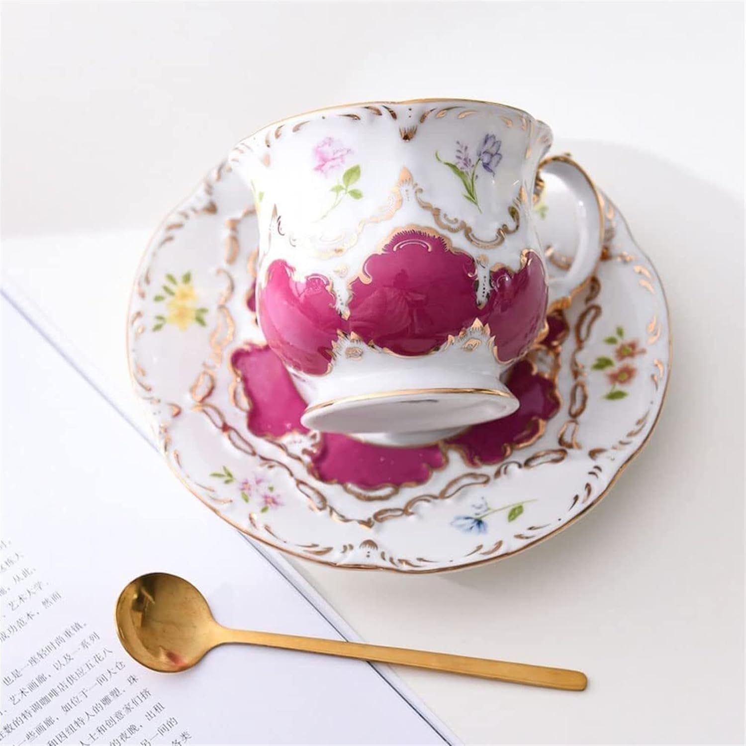 Zestaw Filiżanek Do Herbaty I Spodków, Filiżanka Do Kawy Ze Spodkiem, Filiżanka Do Herbaty 8,5 Uncji Ze Spodkiem I Łyżeczką, Porcelanowa Filiżanka Do Kawy Vintage Flower