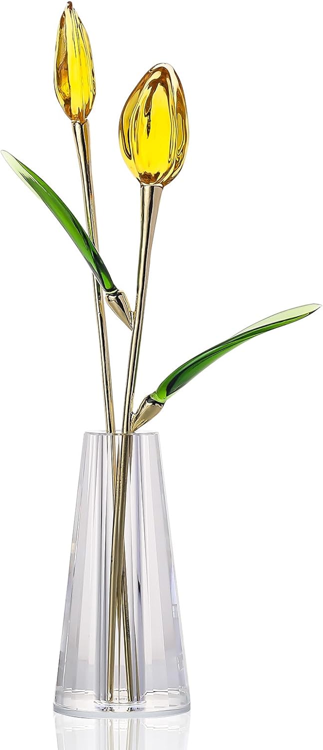 LONGWIN Crystal Artifical Tiger Lily Flowers with Vase - AB Coated Crystal Collectible Figurines Blooming Fake Lily Flower Home and Wedding Decor