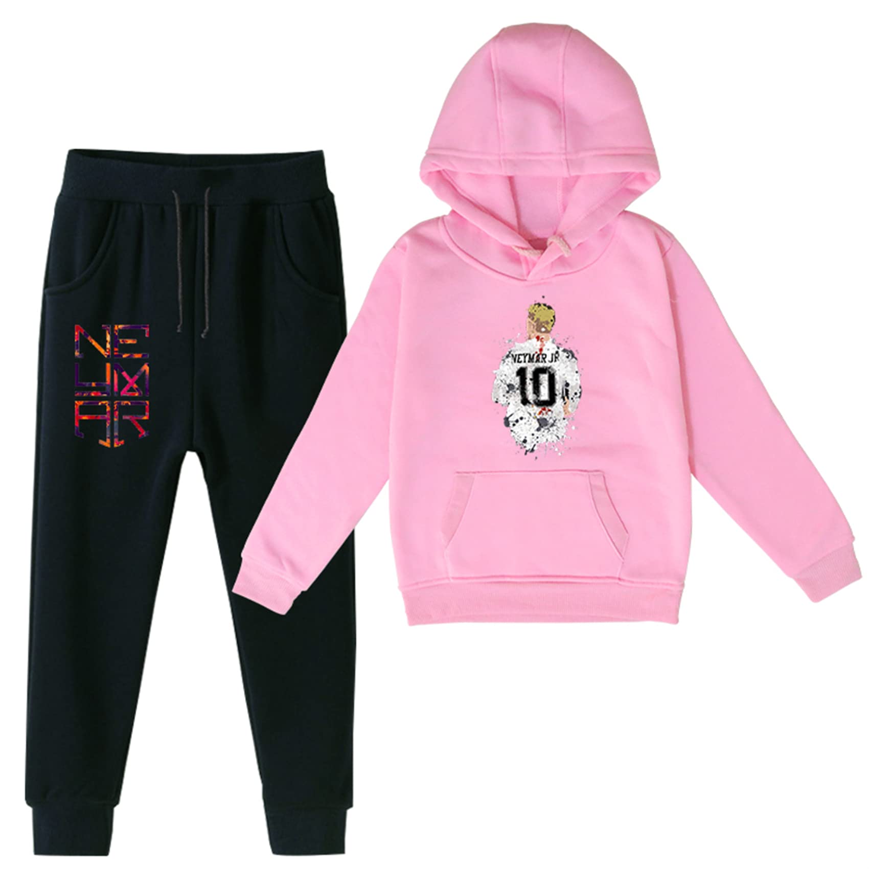 Potekoo Boys Girls Neymar Hooded Sweatshirts and Pants Sets Winter Casual Classic Kangaroo Pocket Clothes Outfits Tracksuits
