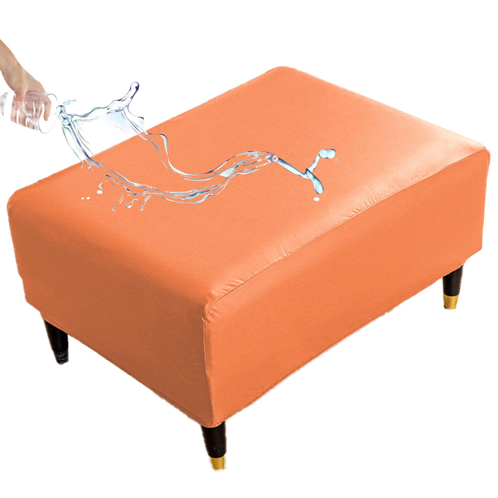 Funda otomana impermeable de piel sintética elástica suave para reposapiés, funda extraíble y plegable con parte inferior elástica para otomanas de 90 a 100 cm