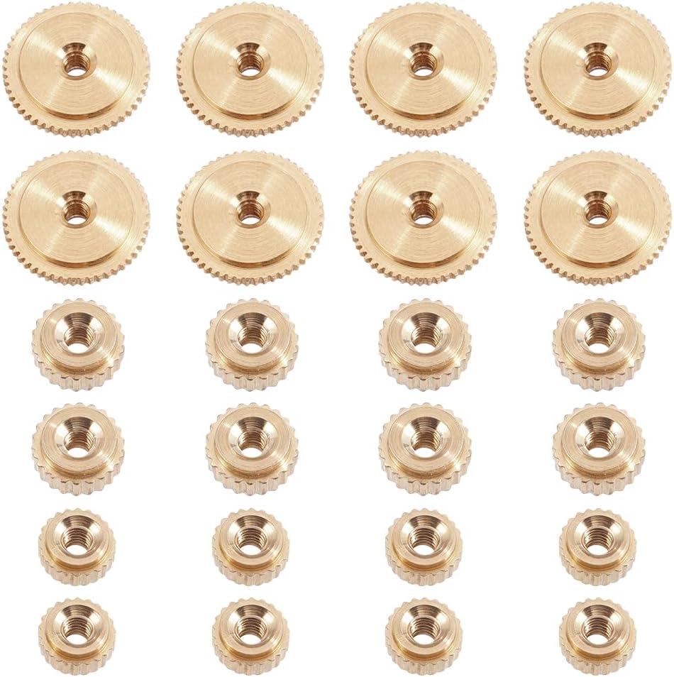 24Pcs Brass Clock Hand Nuts Assortment, 5/6/10mm OD Flat Round Golden Nuts for Grandfather Wall Clock Repair and DIY Projects