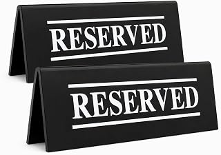 New Star Foodservice Plastic Reserved Table Tent Signs, Black, 6x1.5" | Double-Sided, Tabletop Reservation Signs, Set of 2
