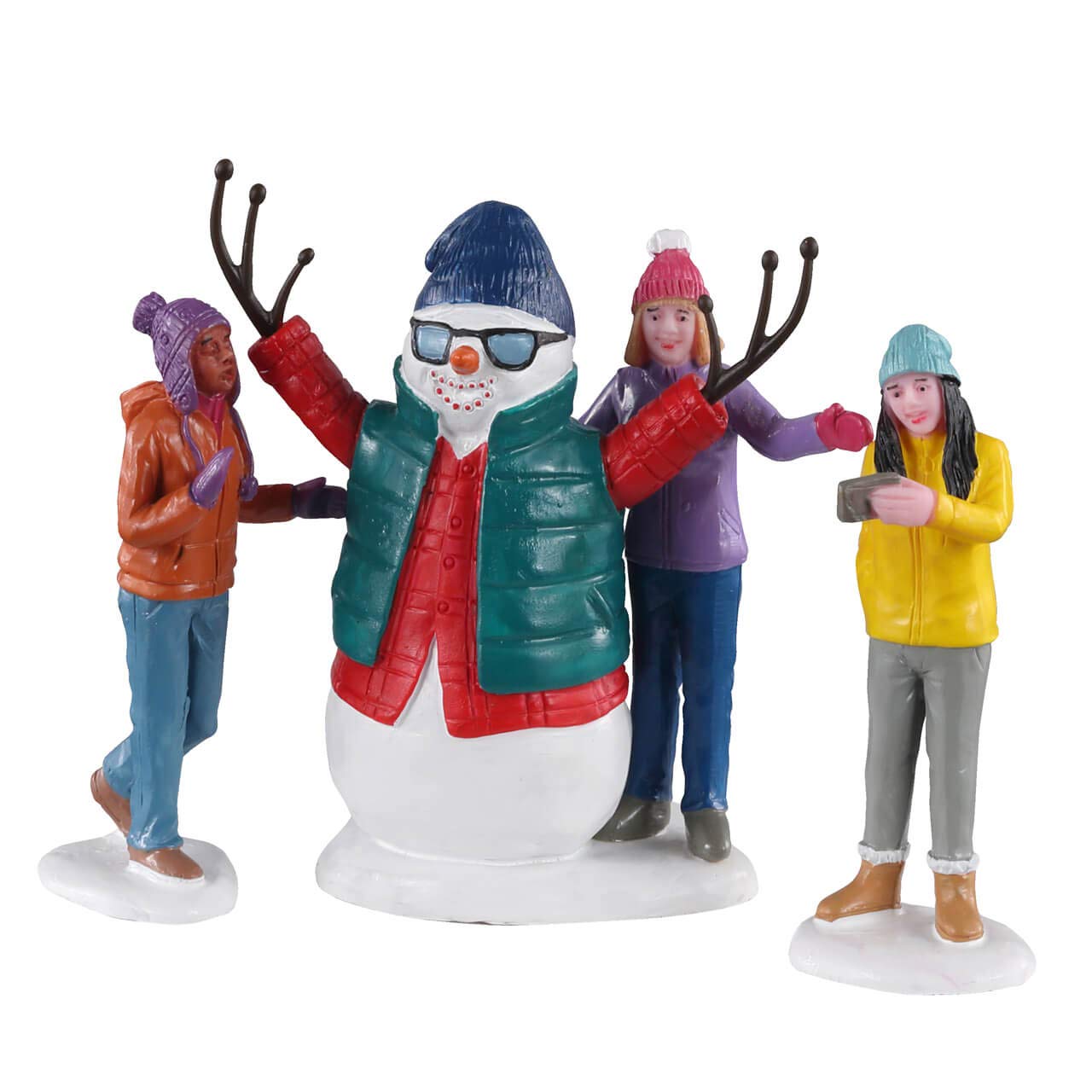 Lemax Blue,Green,Red - Snowman Selfie- Set Of 3