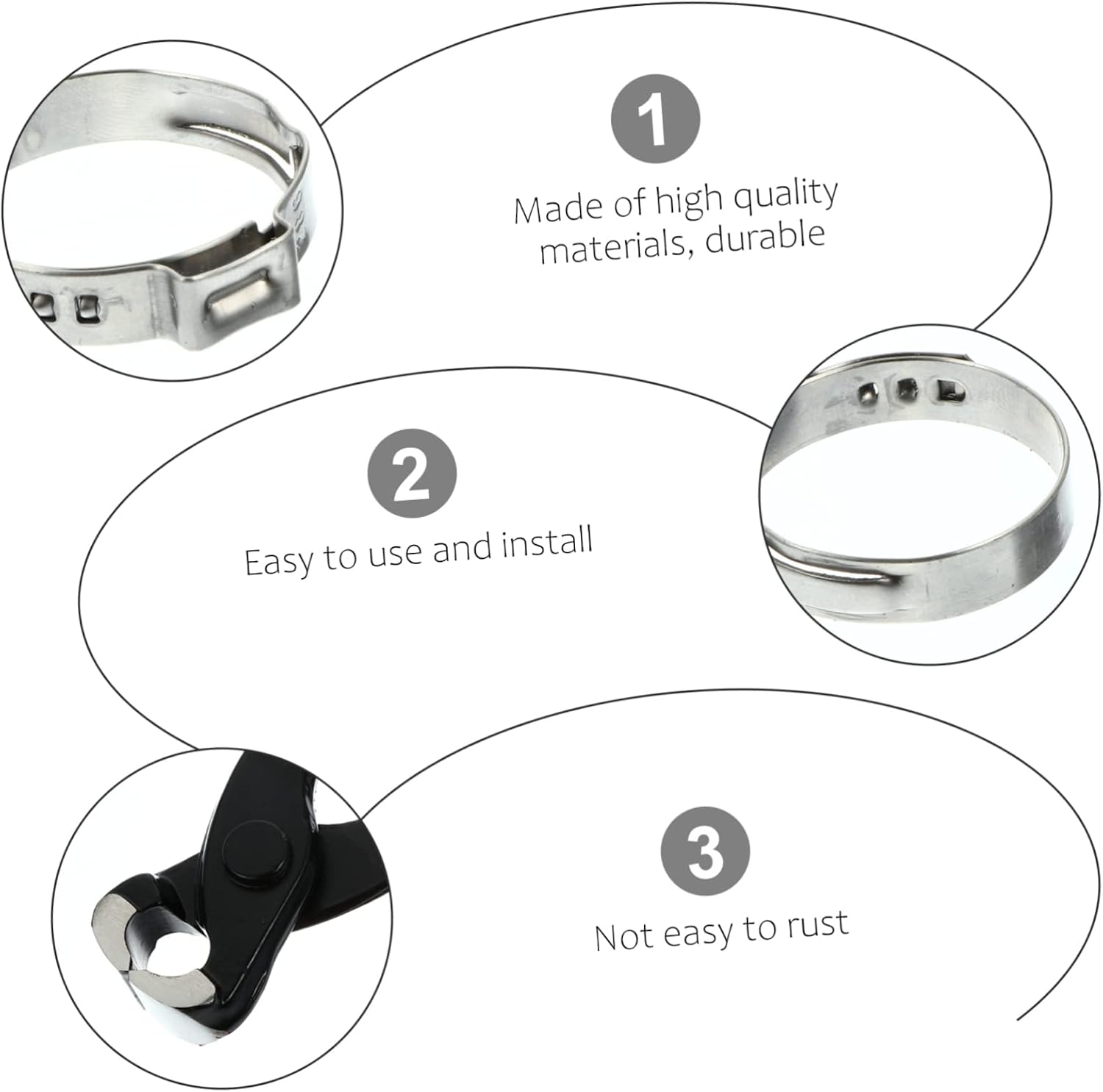 VILLCASE 115pcs Stainless Steel Hose Clamp Set with Pliers Single Ear Hose Clips for Automotive Fuel and Radiator Applications Corrosion Resistant Sturdy and Easy to Use