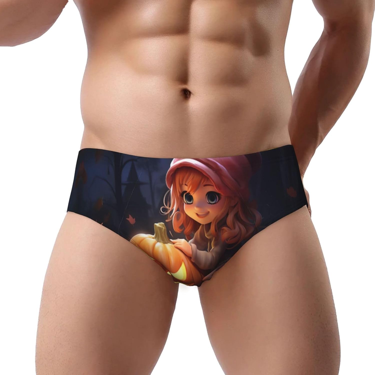 Halloween Cute Pumpkin Men'S Underwear Triangle Briefs, Soft Breathable Stretchy Undergarments With Elastic Waistband