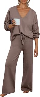 Women's Two Piece Outfits Knit Sweater Long Sleeve Top Fall and Loose Wide Leg Pants Lounge Sweatsuit Sets