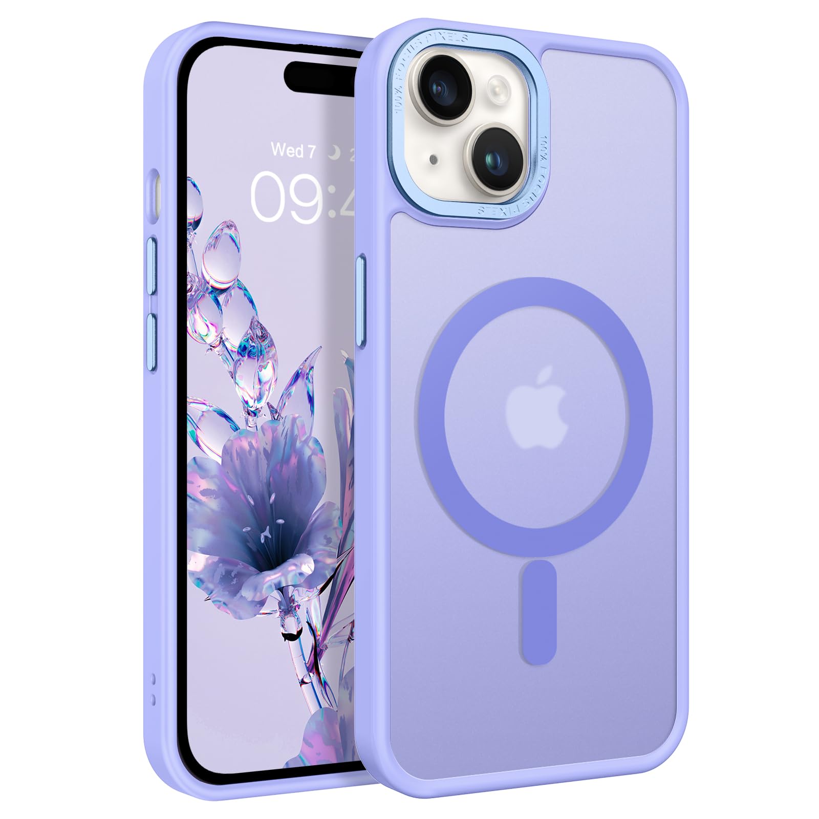 Coque iPhone 15 Plus MagSafe transparente et mate antichoc violette - 8