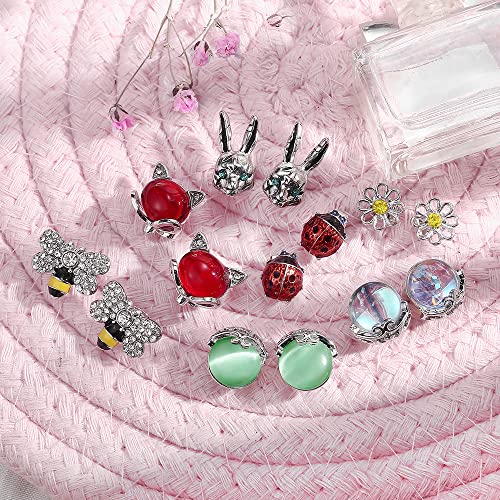20 Pairs Stainless Steel Opal Cute Stud Earrings Set For Women Girls Animal Rainbow Ladybug Bee Butterfly Grog Cat Snake Fox Dog Spider Delicate Stud Earrings Hypoallergenic Jewelry Set #TOP1