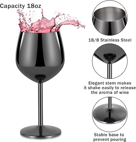 Miniatura 2 de Lifecapido Juego de 2 copas de vino de acero inoxidable, copas de vino de acero inoxidable de 18 onzas, copas de vino de metal con tallo con cepillo
