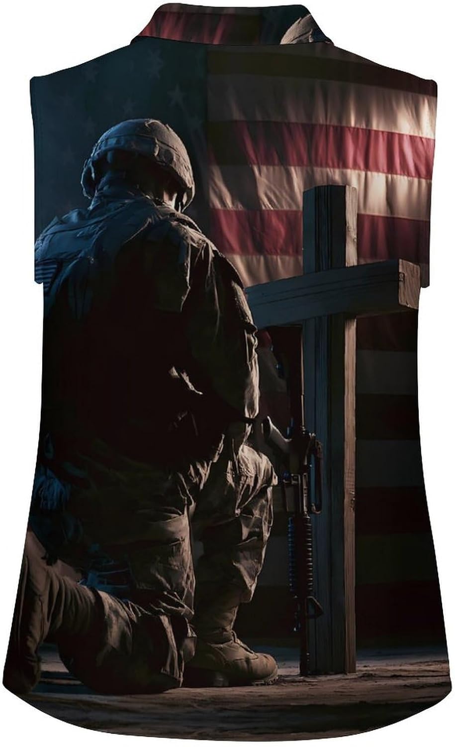 Soldier Cross U.S. Flag Women Sleeveless Collared Golf Polo Shirt | V Neck Tank Top,Breathable Tennis Shirts