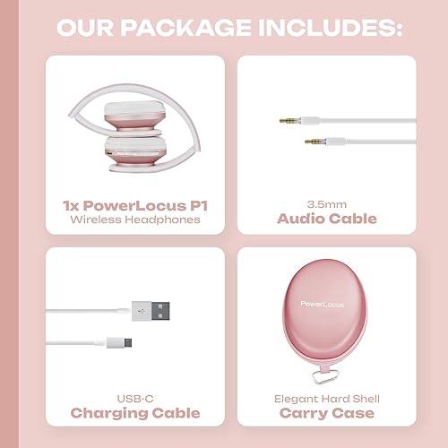 Miniatura 9 de PowerLocus - Audífonos inalámbricos Bluetooth para usar sobre las orejas, estéreo, plegables, con cable y micrófono incorporado para iPhone,