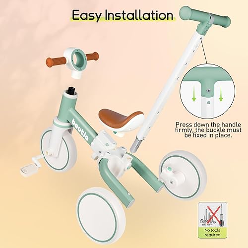 Miniatura 4 de Triciclo para niños pequeños de 1 a 3 años con asa de empuje, juguete 5 en 1 para bicicleta de equilibrio para bebés de 1 a 4 años, regalo con