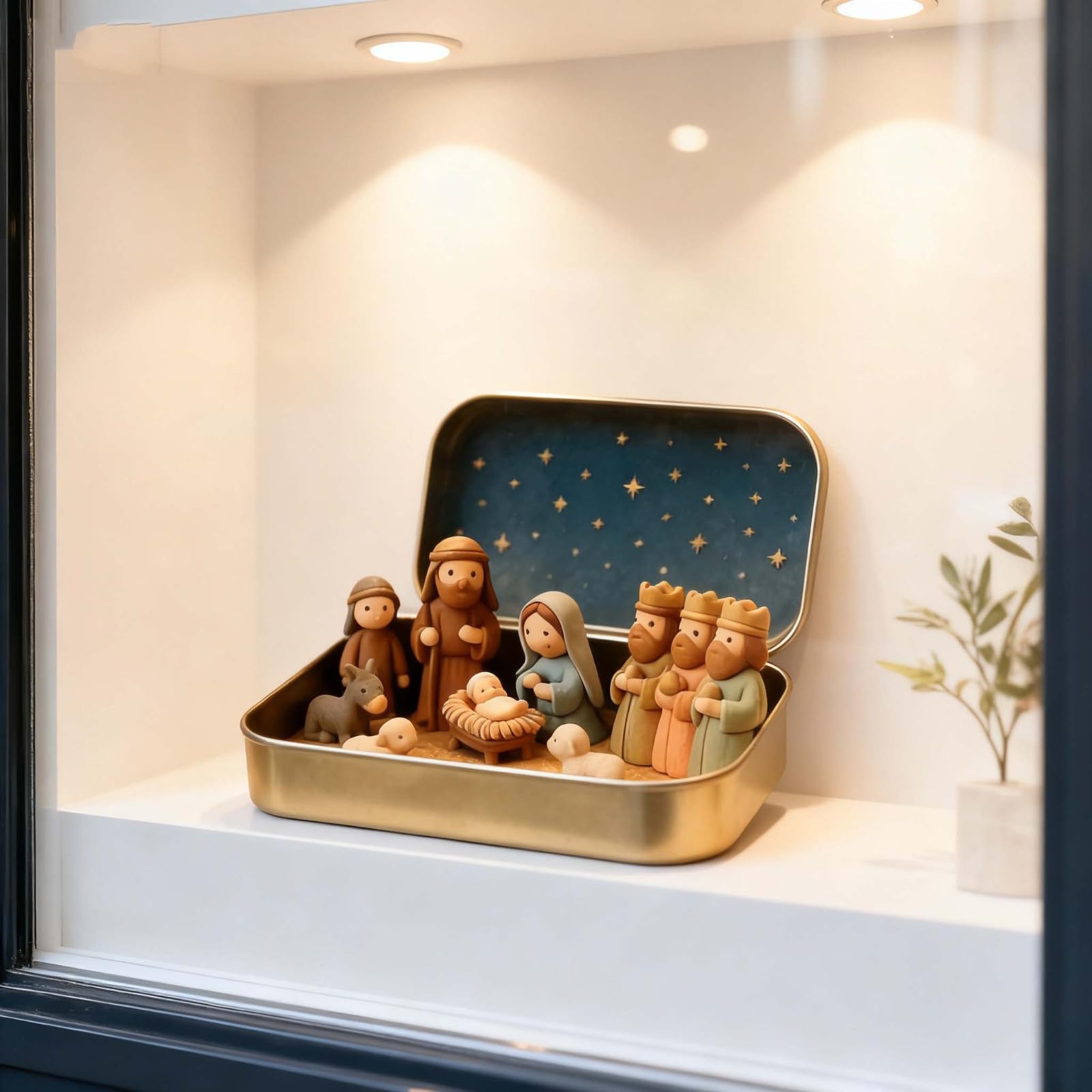 Weihnachtskrippe Set in einer Blechbox, tragbare Weihnachtsszene Dekoration, Familie Jesus Ornament für Zuhause Schreibtisch Kirche Dekor, perfekt