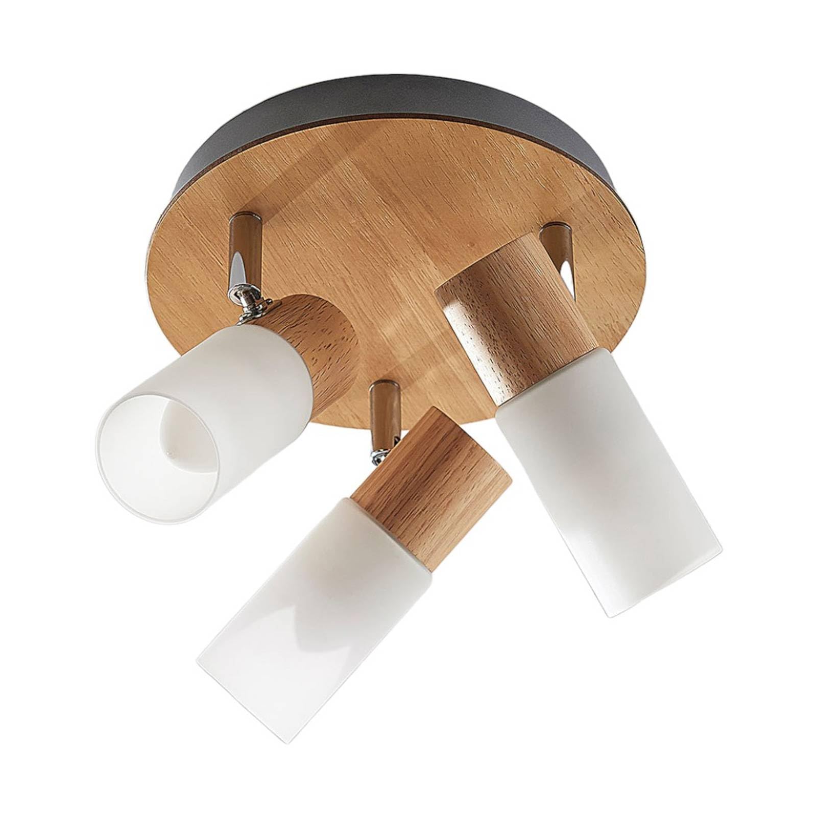 Lindby Brown, White Ceiling Light Christoph Dimmable In Brown Made Of Wood For E.g. Living Room & Dining (3 Light Sources, E14) From Floodlight Spotlight