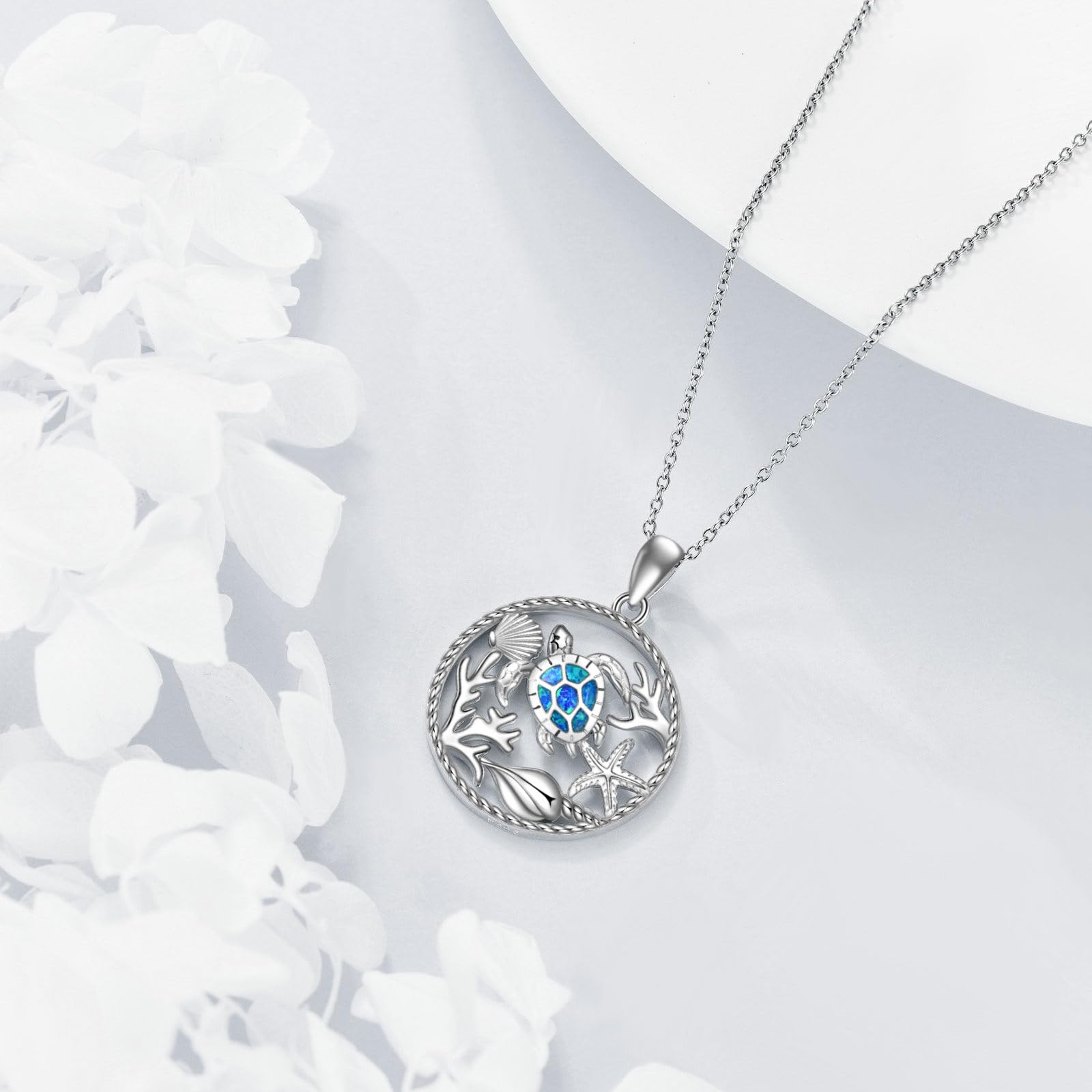 AXELUNA Blauer Opal Schildkröte Halskettefür Frauen Männer S925 Sterling Silber Meer Schildkröte Anhänger Halskette Ozean Schmuck Geschenk für Mutter Ehefrau