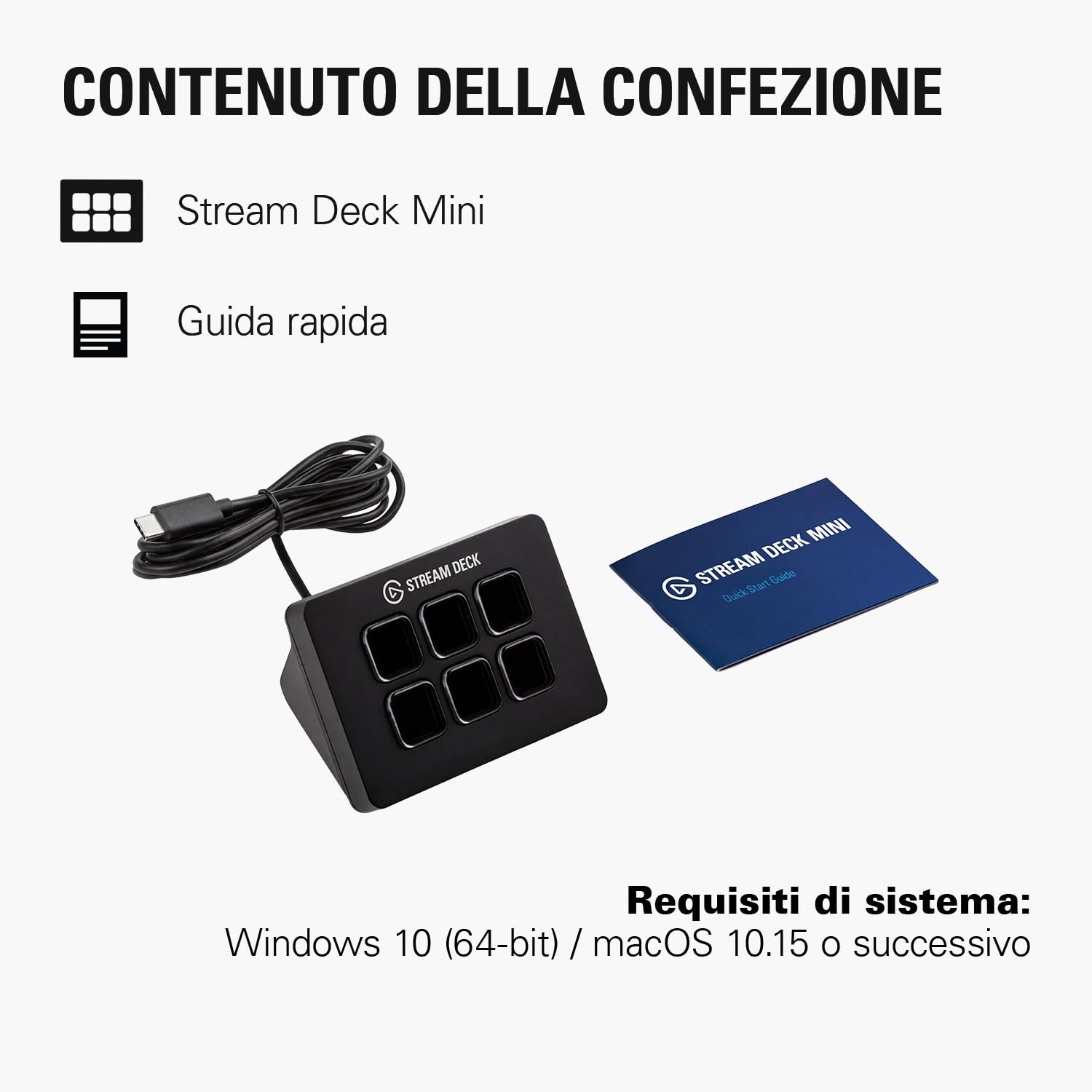 Elgato Stream Deck Mini Individuale Controllo Creazione di Contenuti in Diretta con 6 Tasti LCD Personalizzabili, per Windows 10 e MacOS 10.13 o Successivi, Nero