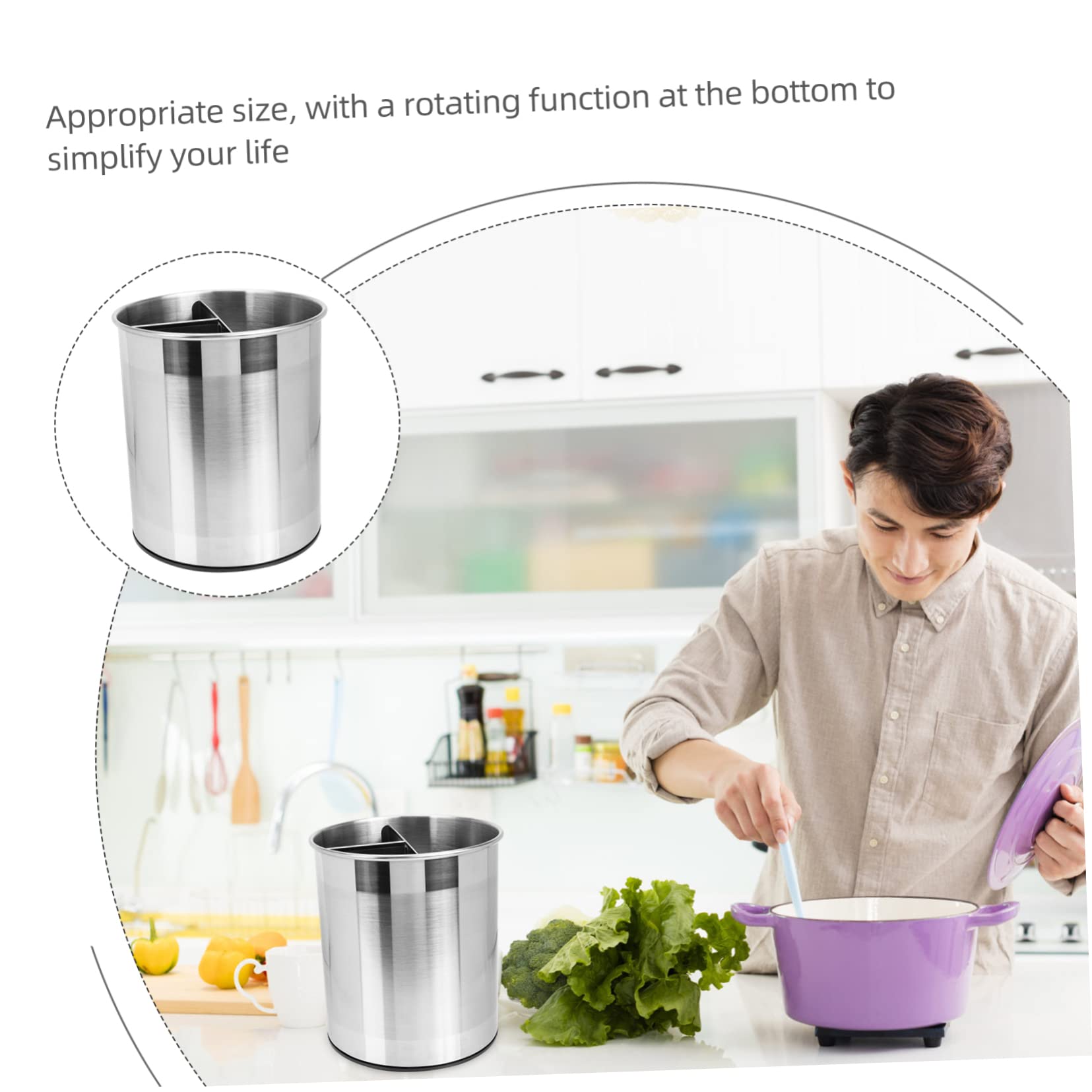 DOITOOL Support D'ustensiles de Cuisine en Acier Inoxydable Organisateur de Spatule Rotatif Seau de Rangement Multi-grilles
