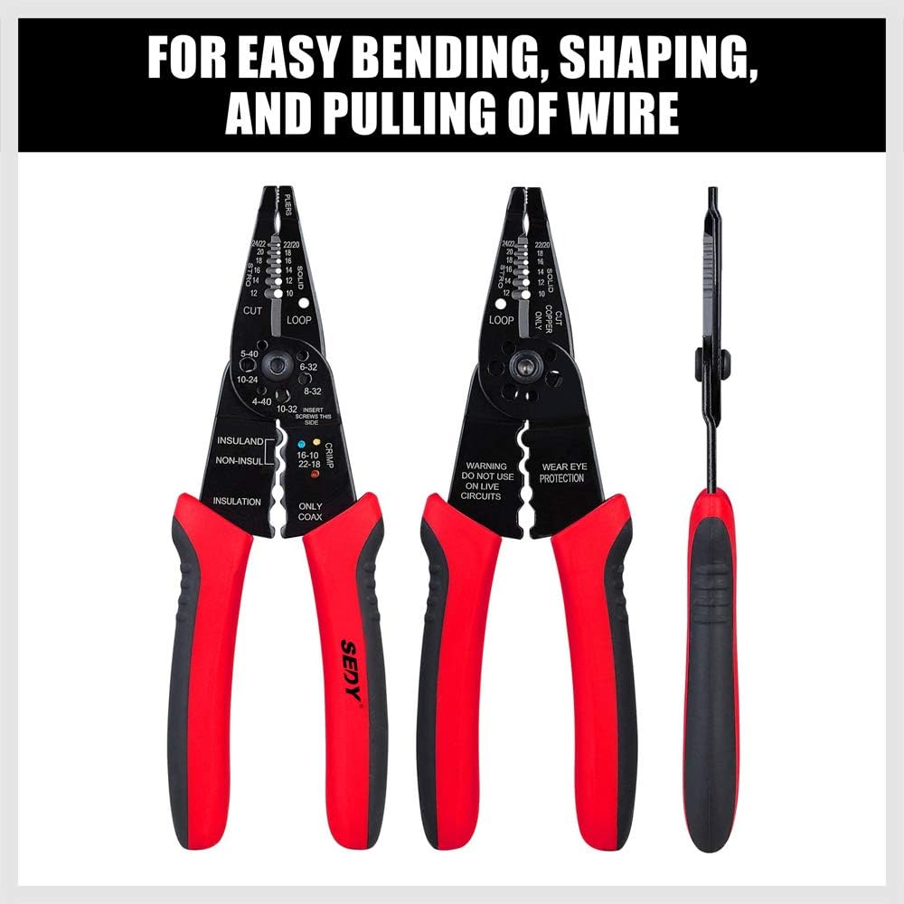 Wire Stripper, SEDY 10-22 AWG Wire Cutter/Crimper, 8-Inch Professional Handle Design Electrical Pliers