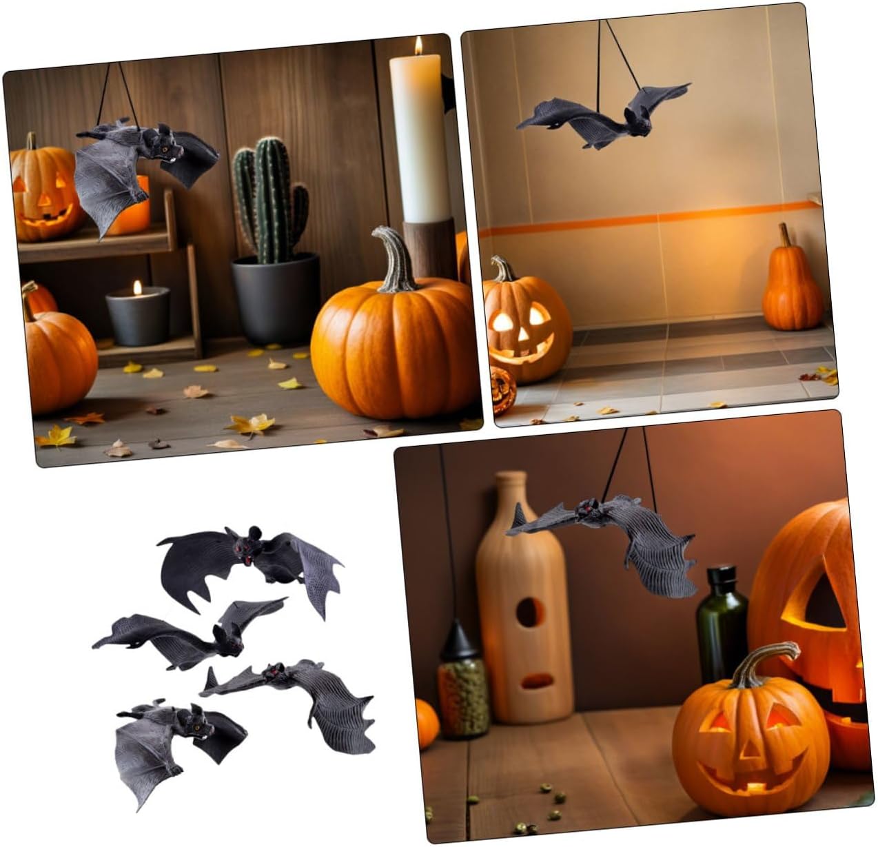 Luxshiny 8pcs Realistic Bat Hanging Decor Set, Large and Small Simulation Bat Pendants for Halloween Party, Indoor Outdoor Window and Garden Hanging Ornaments, Thick and Standard Styles