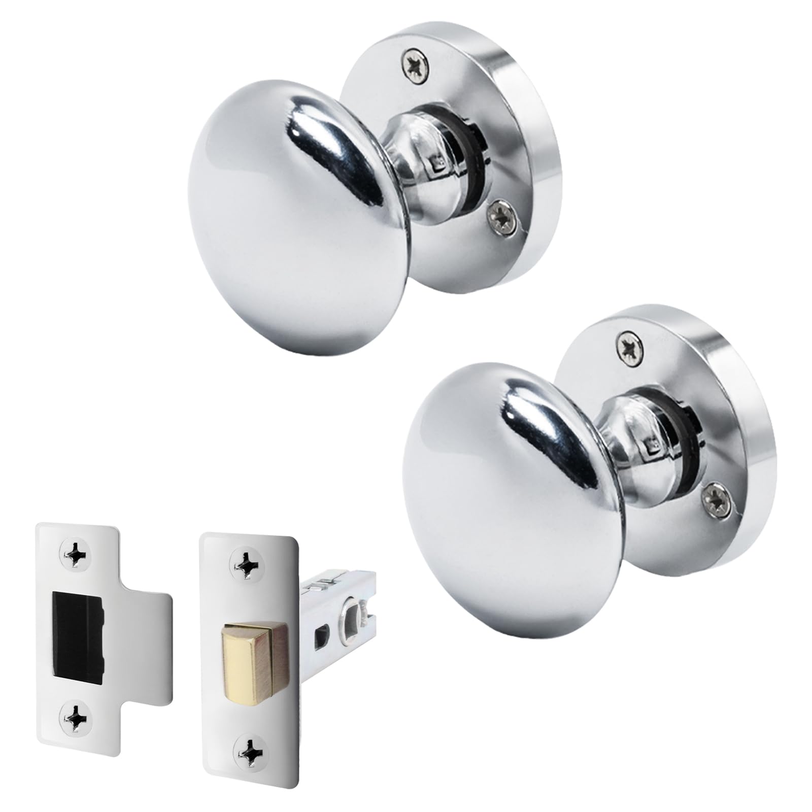 EAI Polished Chrome Door Knobs with Latch 76mm - Victorian