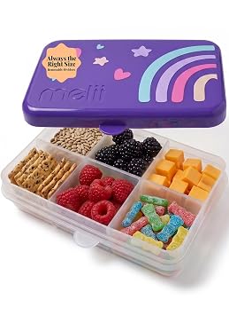 melii Snackle Box | 6-Compartment Divided Snack Container, BPA-Free Food Storage with Removable Dividers for School, Travel & On-the-Go Snacking Rainbow