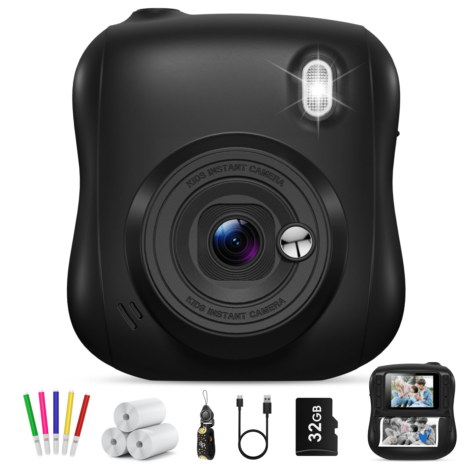 Kids Camera Instant Print, 14MP Kids Instant Print Camera for Kids with 32GB Card & 3 Rolls Paper, Kids Digital Camara Toys Gifts for Boys & Girls Age 3-10
