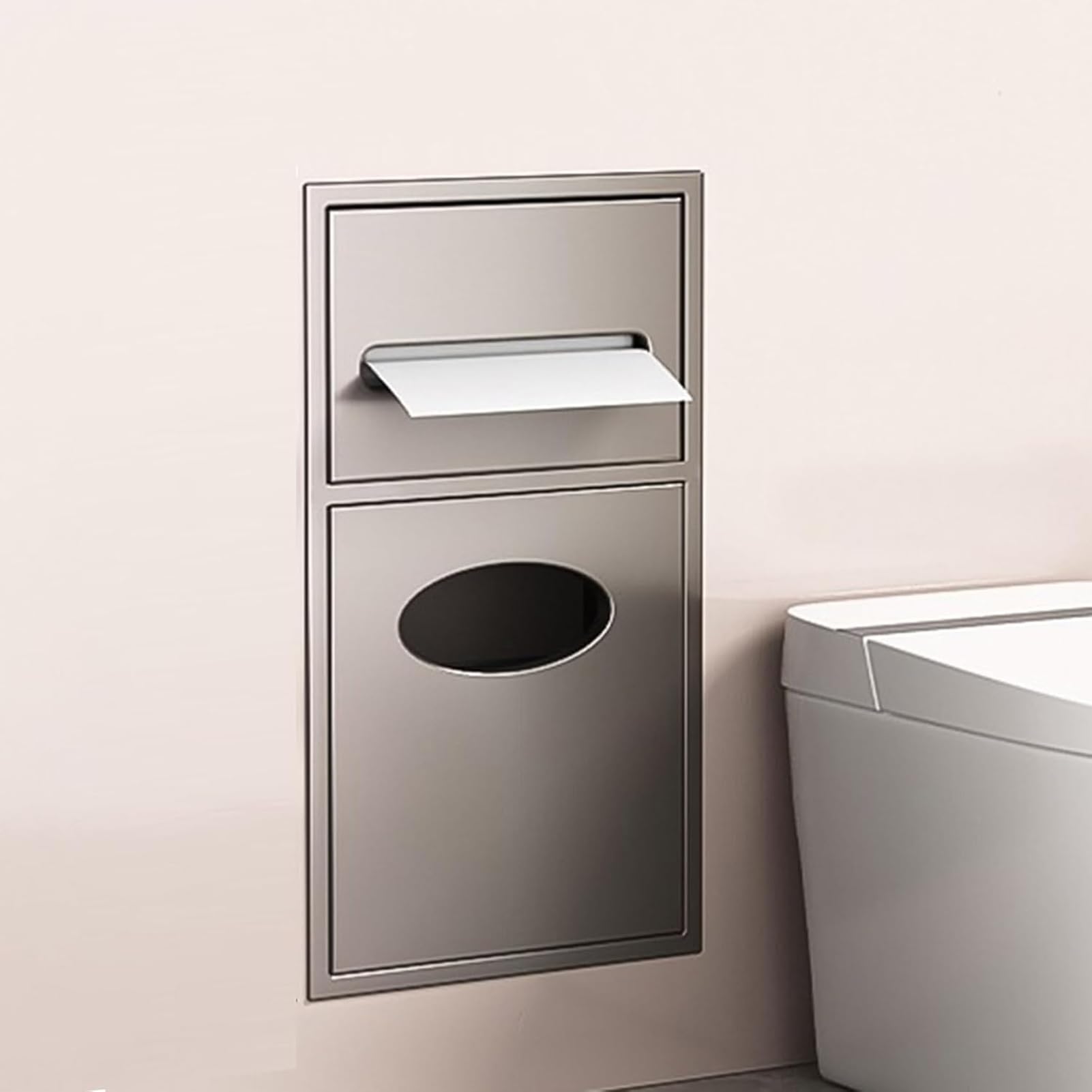 Mampara de ducha de acero inoxidable para baño con estantes empotrados y papelera