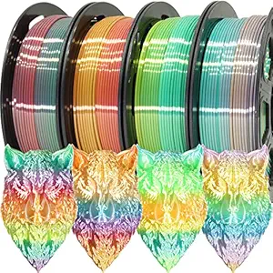 MKOEM 4 Types Rainbow Multi Colored Fast Color Change PLA 3D Printer Filament Silk PLA Bundle: 4 Different Color Types Silk Rainbow Printing PLA, 250g/Spool, 1Kg 3D Filament