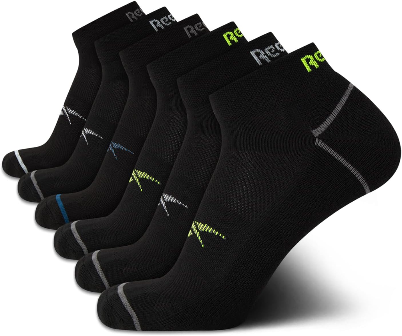 ReebokMens Quarter Socks - 6 Pack Moisture Wicking Performance Stretch Athletic Ankle Socks for Men (Sizes: 6-12.5)