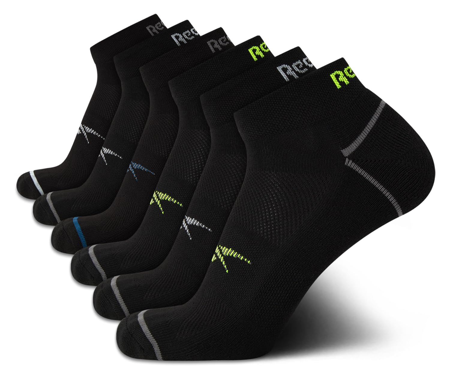 ReebokMens Quarter Socks - 6 Pack Moisture Wicking Performance Stretch Athletic Ankle Socks for Men (Sizes: 6-12.5)