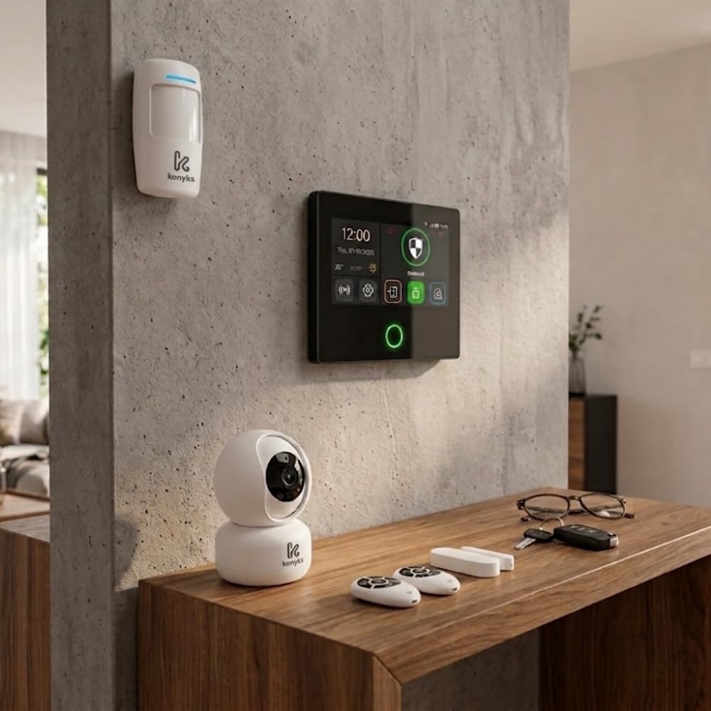 Konyks Alarmanlage mit Touchscreen, 4,3 Zoll, WLAN und 4G, kompatibel mit Alexa und Google Home, Kamera 3 MP, integrierte Sirene, 21,6 x 16,7 x 7 cm, 880 g