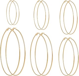 6 pairs Big Hoop Earrings Set, Stainless Steel Hoop Earrings Huge Giant Hoop Earrings Set Oversized Hoop Earrings 90s Earrings for Women Girls (50/60/70/80/90/100mm)