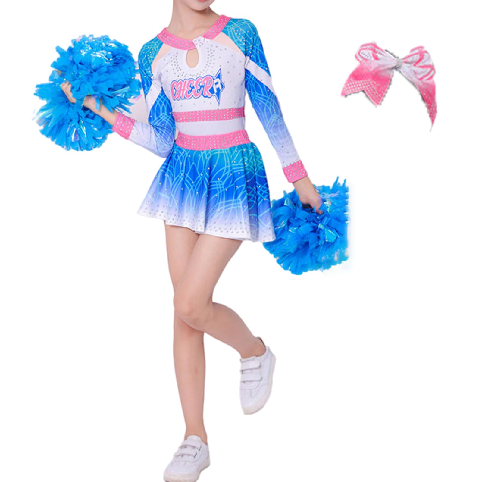 Cheerleader Outfits Mädchen,Cheerleader Kostüm Kind Langarm,Mädchen Glänzende Pailletten Cheerleading Uniform,Karneval Cheerleader Uniform Outfits,für Karneval,Fasching,Mottoparty